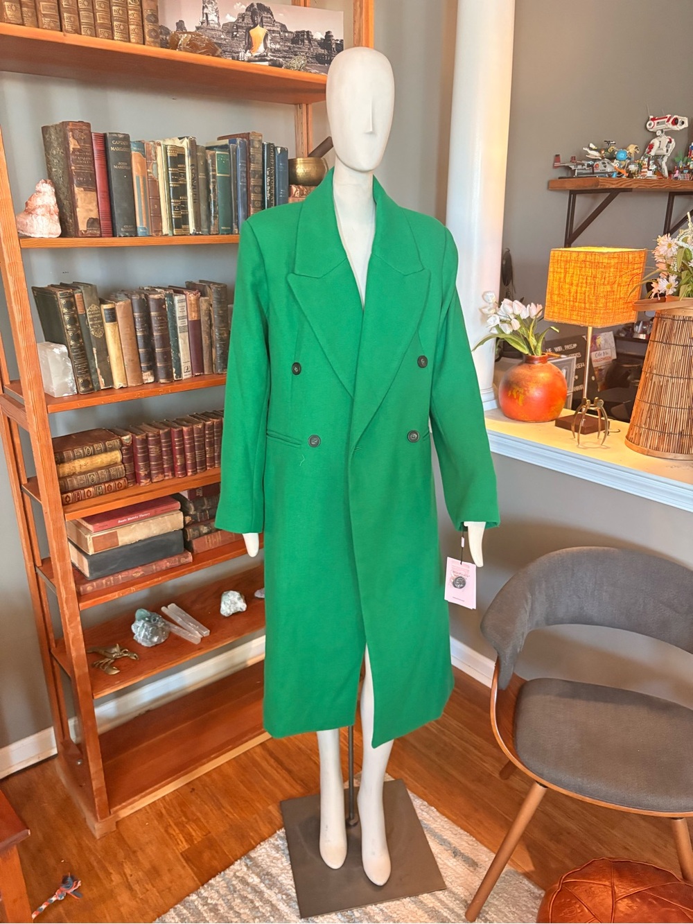 AVEC LES FILLES Double Breasted Electric Ivy Coat Bright Green